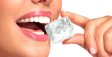Closeup of patient eating ice